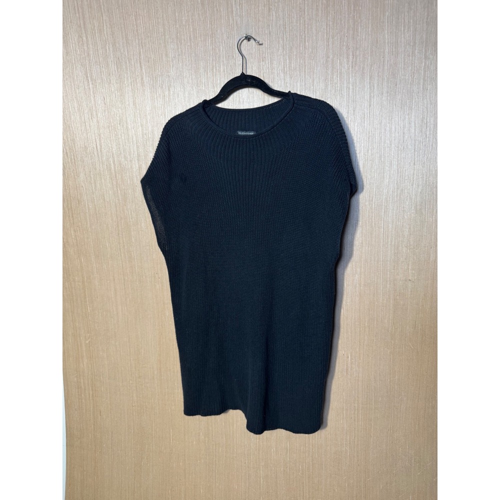 Eileen Fisher Womens Black Organic Cotton Tencel Ribbed Cap Sleeve Sweater Vest